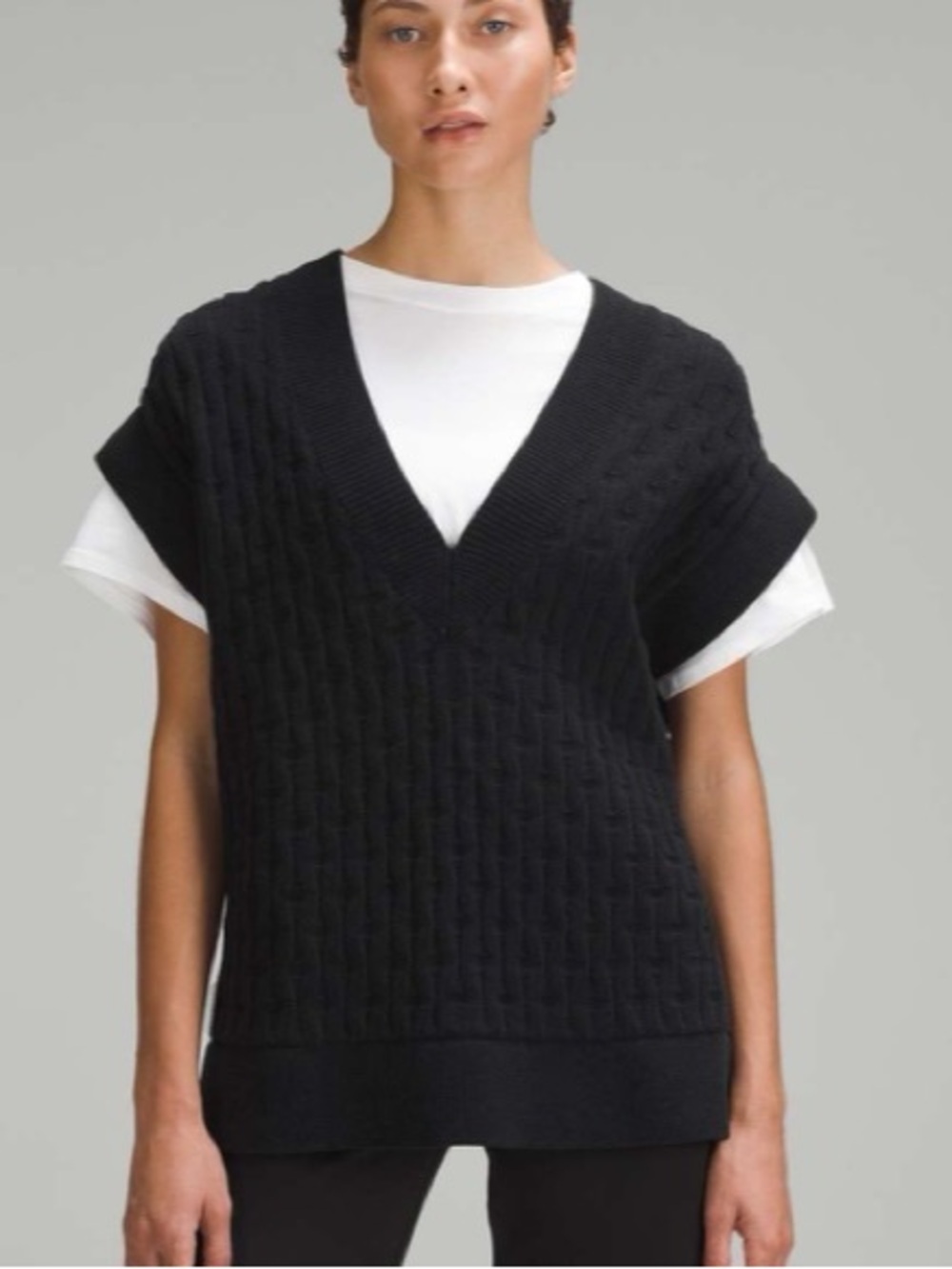 lululemon athletica Black Cable-Knit V-Neck Sweater Vest
